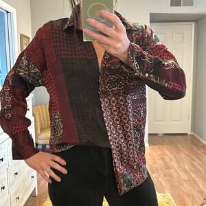 Zara Multi-Pattern Button-Down Blouse